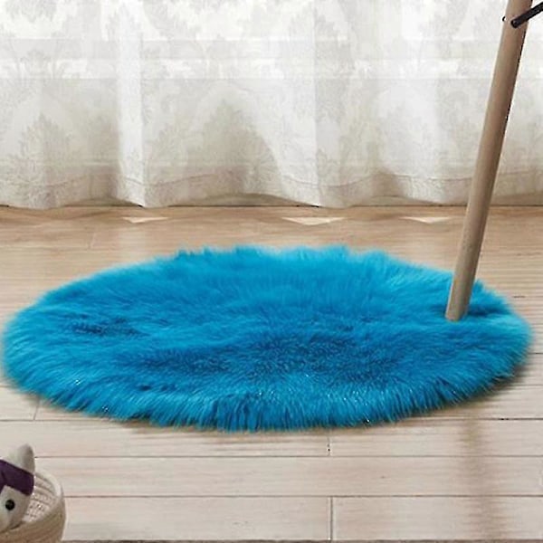 Rund, lodden teppe til stue, soverom, gulv, myk matte Dark Blue 60cm