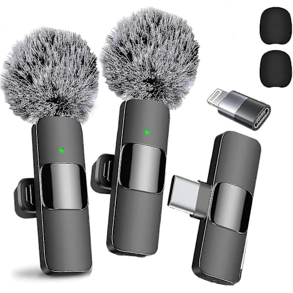 Ammattimainen langaton lavalier-mikrofonisarja (2 kpl), melunvaimennus, kristallinkirkas tallennus USB-C:llä iPhone 15 Pro Maxille, iPadille, Androidille, suoratoistolle 2 microphones