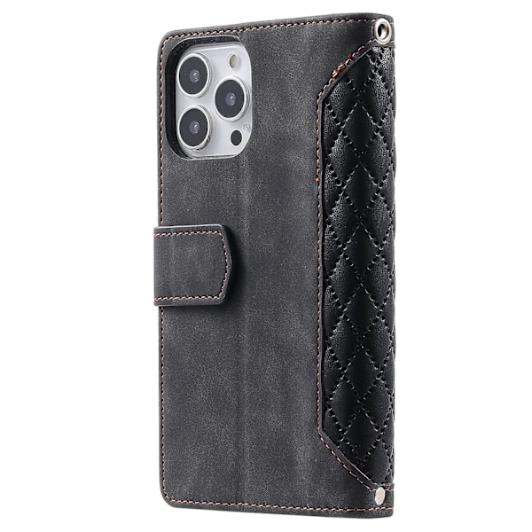 For iPhone 14 Pro 6.1 tommer Lommebok Deksel med Glidelås Tekstur PU Lær Flip Stativ Veske Black Style E iPhone 14 Pro