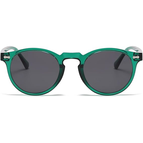 Retro Runde Polariserede Solbriller Herre Dame, Vintage Polariserede Solbriller Klassiske Trendy Shades Unisex UV Beskyttelse Transparent Green Green