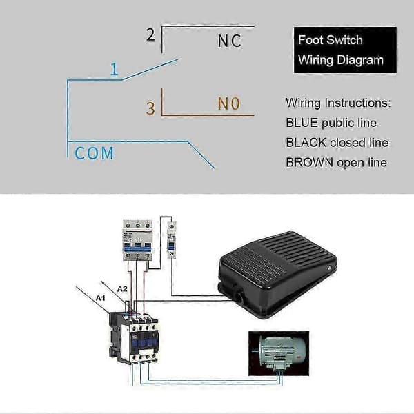 Fotpedalbryter for kontroller, 220V 10A, med 10cm ledning