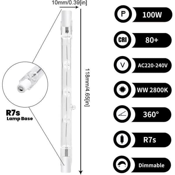 100W 118mm R7s dimbar halogen-stiftpære varmhvit 2800K r7s lineær 1500lm flomlys AC220-240V (5 stk)