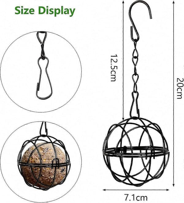 4 stk. metal hængende fuglefoderautomater med 4 S-kroge til indendørs og udendørs brug 7 cm diameter sort fuglefoderdispenser