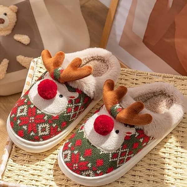 Tofflor - Tofflor - Jul - Julklapp - Halkfria - Halkfri sula - med plyschfoder - Comfeet - Varma - Kvinnor och Män 39/40 - Grön