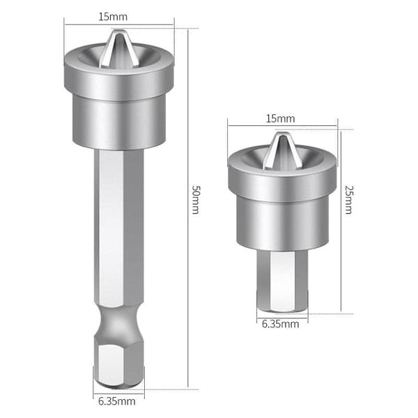 Bitssett med dybdestopp for gipsplater, flerfarget, 6,3 mm (1/4\") utvendig sekskant, PH2 krysshode - 6 deler, lite