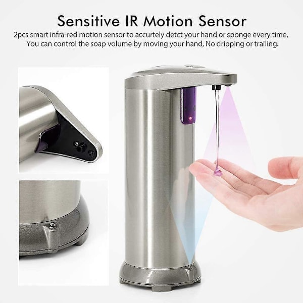Jabn Automatisk Rustfri Stål Dispenser 250ml Sensor til Infrarød Bevægelse
