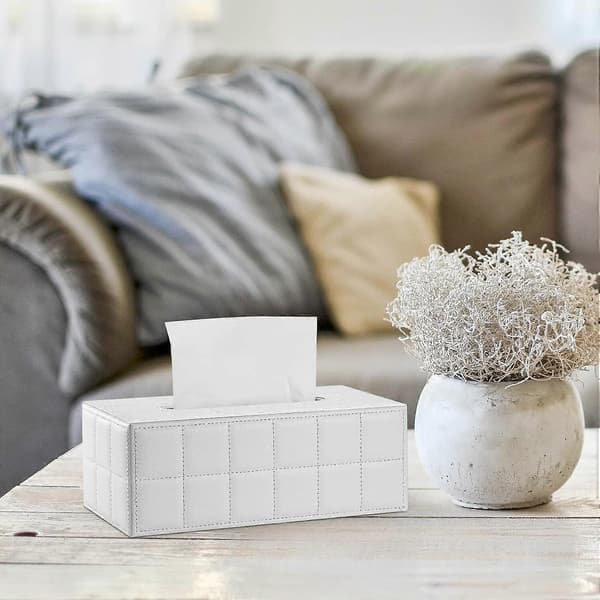 Rektangulär Tissue Box Cover Tissue Box Cover PU Läder Ansiktsvävnadsdispenser för Hem Badrum, Vardagsrum, Sovrum, Matsal, Kontor white