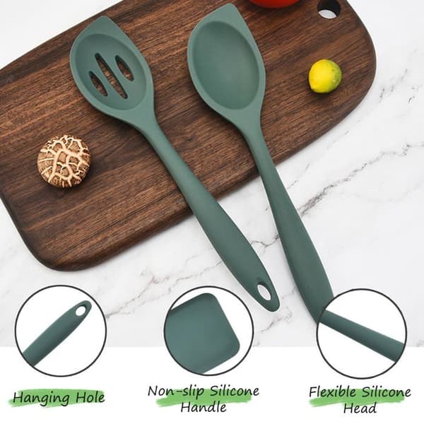 3-delat 28 cm silikonskedset för köket - Non-stick och hållbart för blandning, matlagning och servering (mörkgrön)