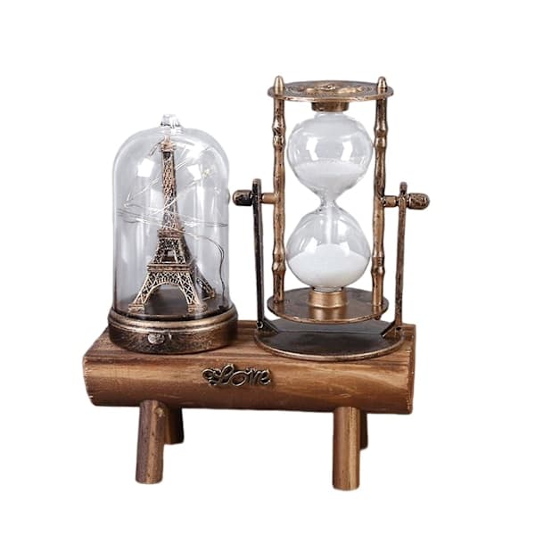 Jern Tårn Timeglas Roterende Sand Timer Kreativ med Lys Ornament Gave