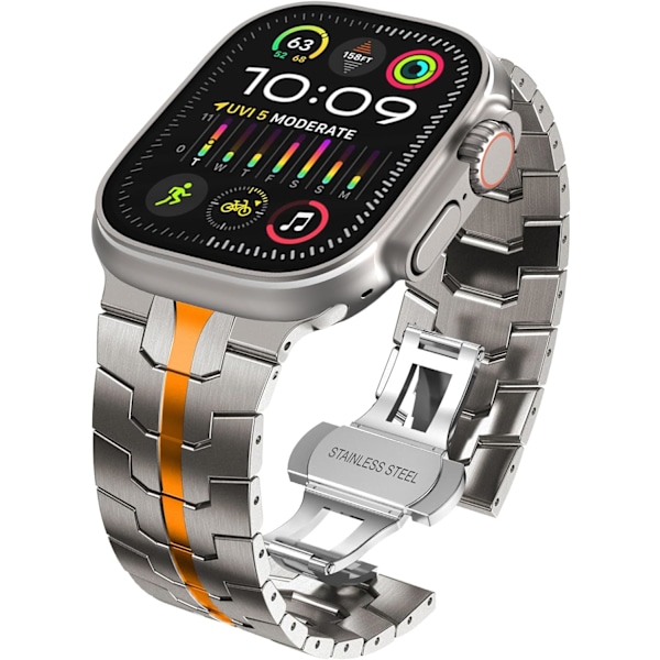 Apple Watch Ultra-rem för män, 49 mm, 45 mm, 44 mm, 42 mm, serie för män, metallarmband för iWatch, armband i rostfritt stål Silver/Orange 38/40/41mm