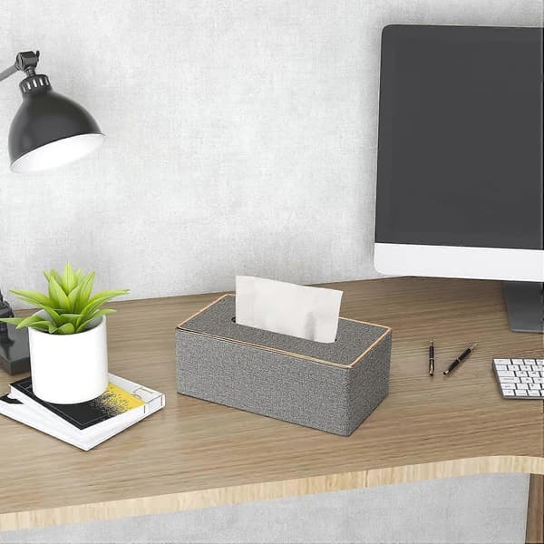 Rektangulär Tissue Box Cover Tissue Box Cover PU Läder Ansiktsvävnadsdispenser för Hem Badrum, Vardagsrum, Sovrum, Matsal, Kontor Grey