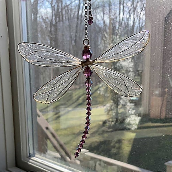 Hengende Libelle Solfangere Vinduglass Pynt Regnbuemaker Dekor Ornament