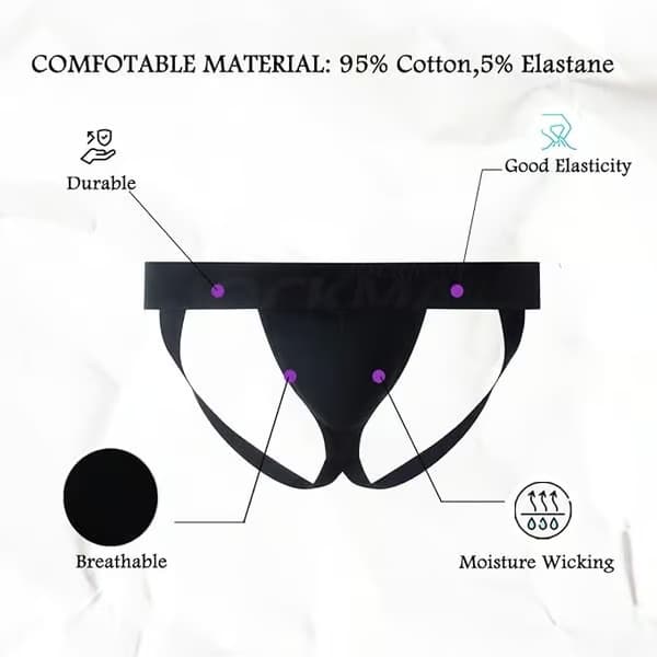 2025 nyeste modell JOCKMAIL herre-jockstrap, atletisk jockstrap i bomull, sømløse stringtruser, undertøy, svart, XXL
