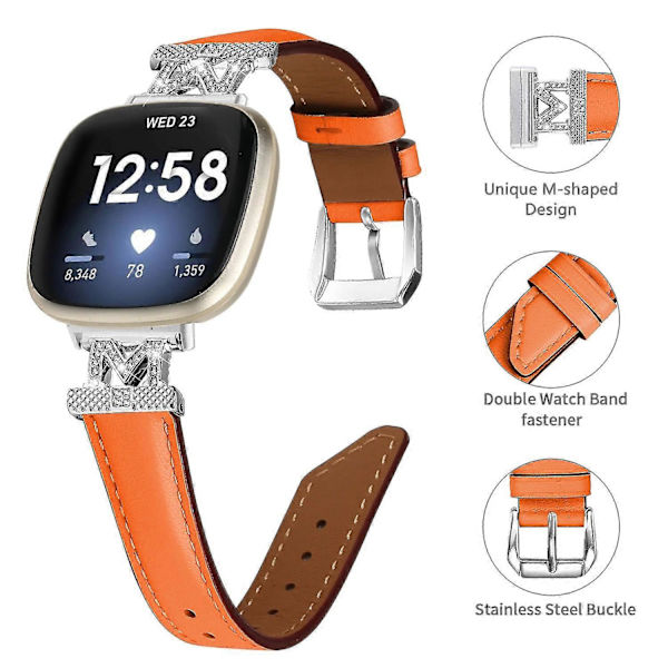 Ægte læderrem i M-form til Fitbit Versa 3/Versa 4/Sense/Sense 2 Orange Fitbit Versa 3