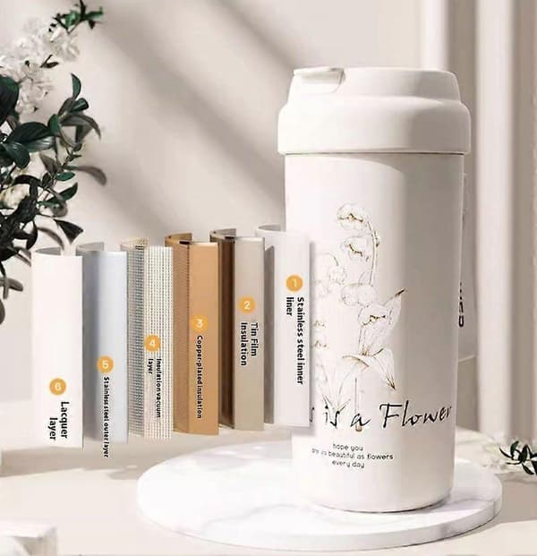 Isolerad 530ml Resemugg Spillfri Läckagesäker Camping Rostfri Stål Kaffemugg - Vit