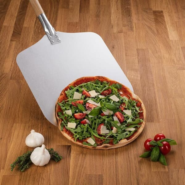 12-tommer professionel pizzaspade og spatel til autentisk bagning, pizzaspade i aluminium og træ af høj kvalitet
