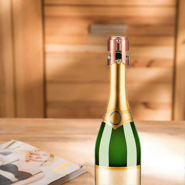 2x Champagneflaskestopper Gull Rustfritt Stål Champagneforsegler Plugg Superkraftig Vakuumforsegling R