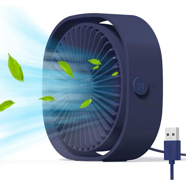 Pieni USB-pöytätuuletin, hiljainen, kannettava, 3 nopeusasetusta, 360° säädettävä kääntö kotikäyttöön ja matkoille (ei akkua) Dark Blue