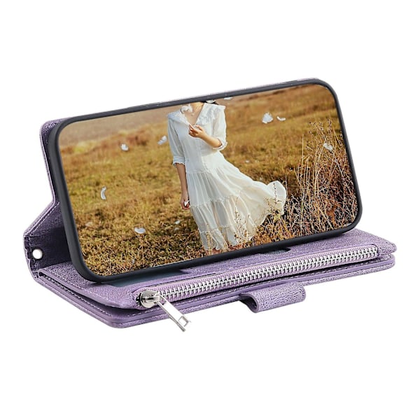 For iPhone 14 Pro 6.1 tommer Lommebok Deksel med Glidelås Tekstur PU Lær Flip Stativ Veske White Style F iPhone 14 Pro