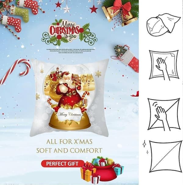 2 stycken julkuddfodral, 45 x 45 cm God Jul kuddfodral, 45 cm kuddfodral, jultomte klocka presentförpackning (MIX 2PCS Santa Claus B)
