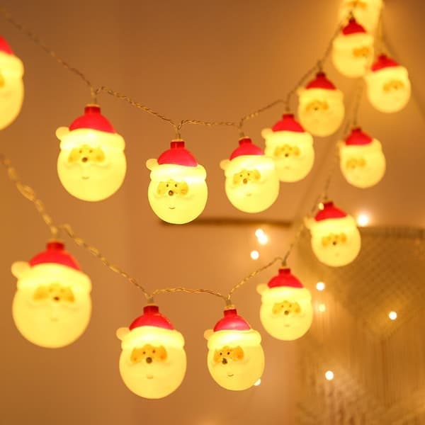 LED lyskæde med julemandsfigur, batteridrevet julepynt