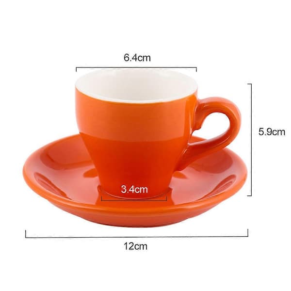Espressokopp med fat, Cappuccinokopp, 80 ml, Orange.