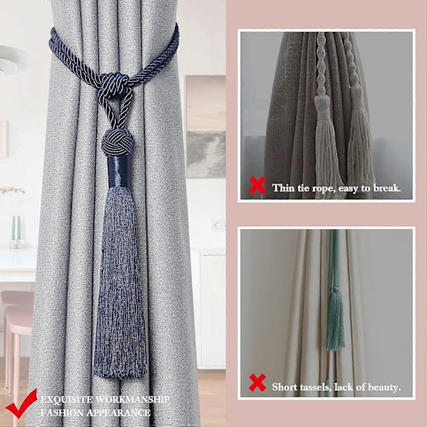 lly 2 kpl Pitkät Hapsunauhat Verhoille Käsintehdyt Punotut Köysisolmut Verhojen Kiinnikkeet Eurooppalaiseen Tyyliin Koristeelliset Verhonpidikkeet Kotiin ja Toimistoon Tuulta Vastaan Dark Blue 4 Pack