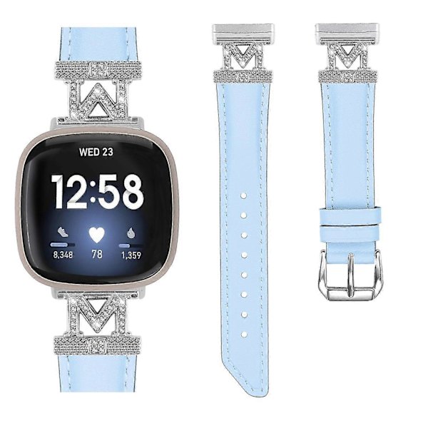 Ægte læderrem i M-form til Fitbit Versa 3/Versa 4/Sense/Sense 2 Blue Fitbit Versa 3