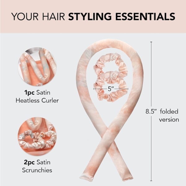 Kitsch Satin Heatless Curling Set - Overnight Curls, Heatless Curling Wand Headband, Bløde Krøller Uden Varme, Hårrullet - Sunset