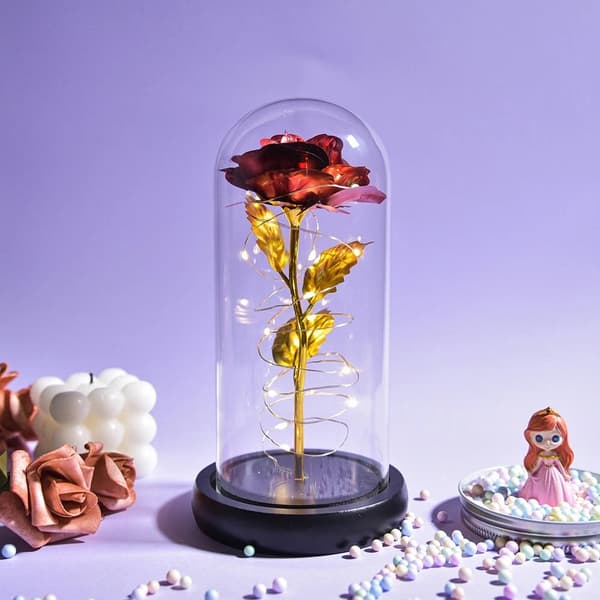 Crystal Galaxy Magic LED Glas Bevarad Ros Heminredningspresent - Jul- och Alla hjärtans dag-present red rose