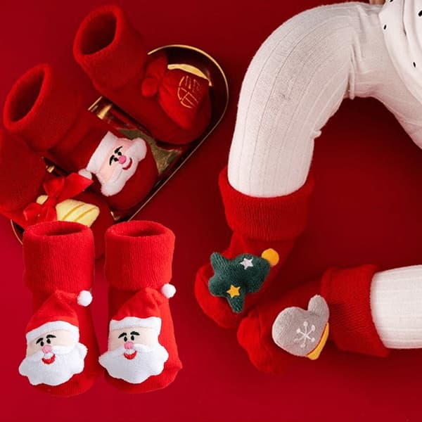 Babyflickor Pojkar Tofflor, Mjuka Vintersockor, Barn Jul Hemmasockor style 2