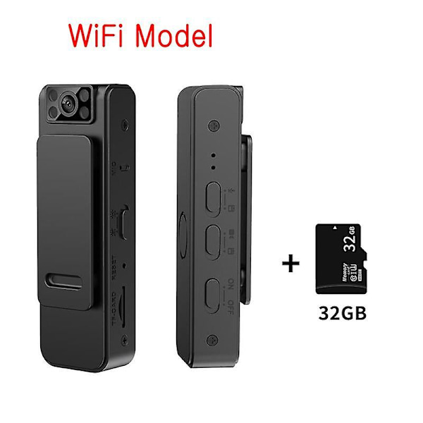 L8 Mini Kamera Video Ääninauhuri HD 1080P Konferenssi Ulkoilu Urheilu Loop-tallennus Videokamera Lavalier-kamera Magneettinen Takakiinnike Camera with 32GB card