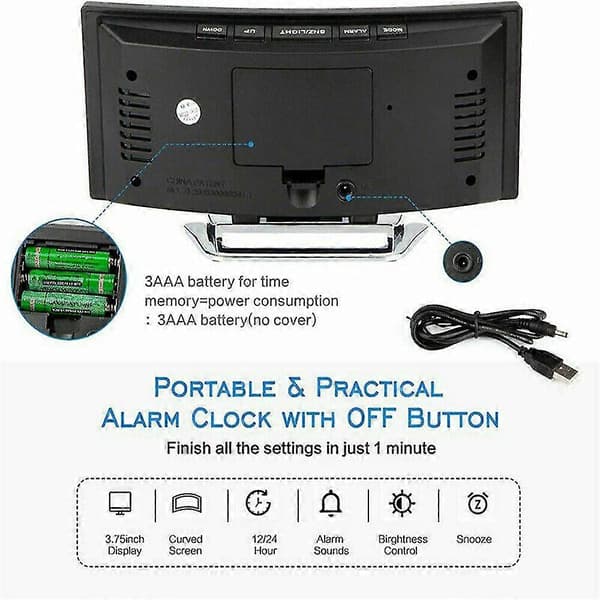 LED Digital Vekkerklokke Strøm USB/Batteri Temperatur Stort Speil Display White