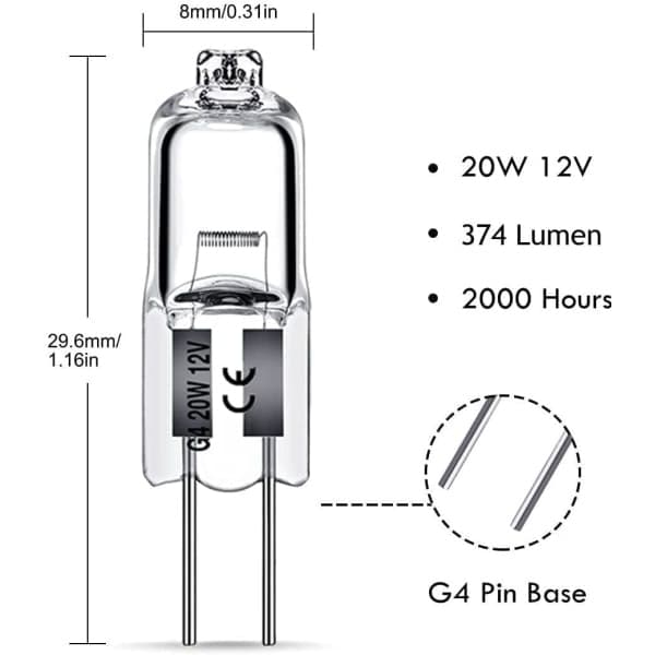 G4 Halogenpærer 10W 12V - Varm hvid 10pcs 20W