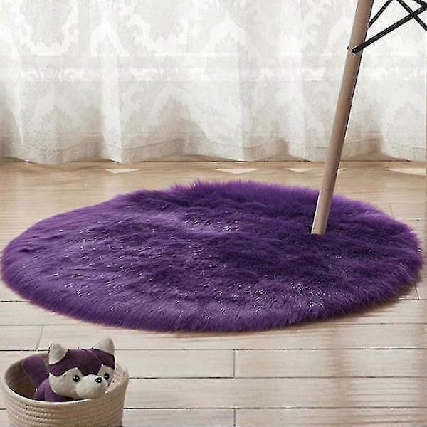 Rund Ryamatta Vardagsrum Sovrum Matta Golv Fluffig Matta Purple 60cm