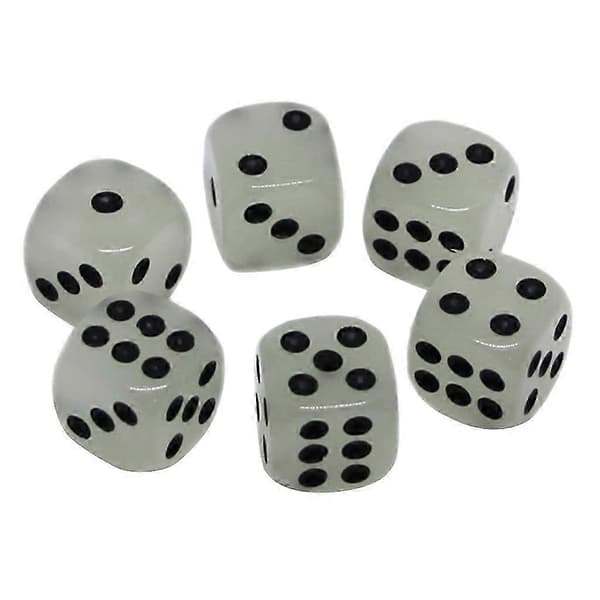 D6 6-sidig selvlysende terning for DND, MTG, RPG, Tenzi, Farkle, Yahtzee, Bunco - 16mm