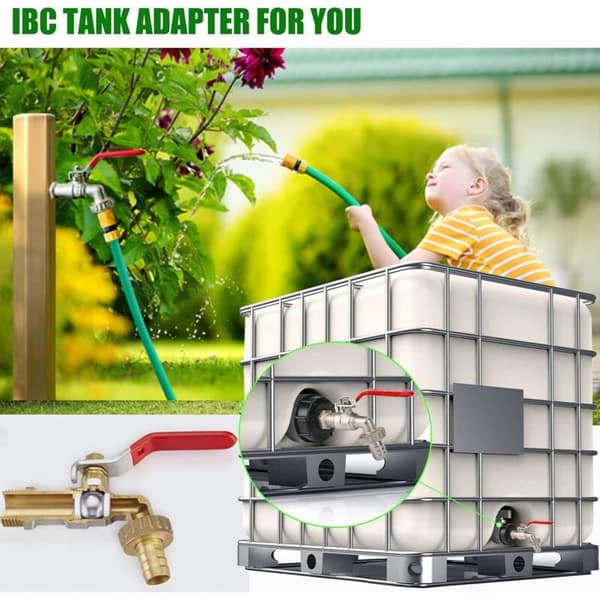 1000L Tankkran, Tankventil med 3/4\" plastadapter, S60X2 IBC Kranfeste, med forlengelse, Regnvannsoppsamler, for hage, regntønne
