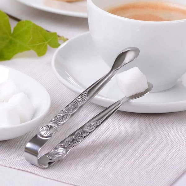 Sukkerklemme - 1 Stykke - Rustfrit Stål - Rosenmønster - Bordplade - 11 cm