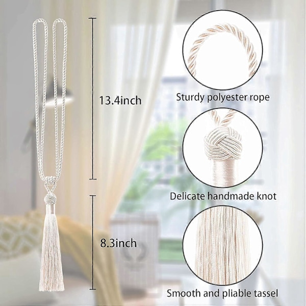 lly 2 kpl Pitkät Hapsunauhat Verhoille Käsintehdyt Punotut Köysisolmut Verhojen Kiinnikkeet Eurooppalaiseen Tyyliin Koristeelliset Verhonpidikkeet Kotiin ja Toimistoon Tuulta Vastaan Beige 4 Pack