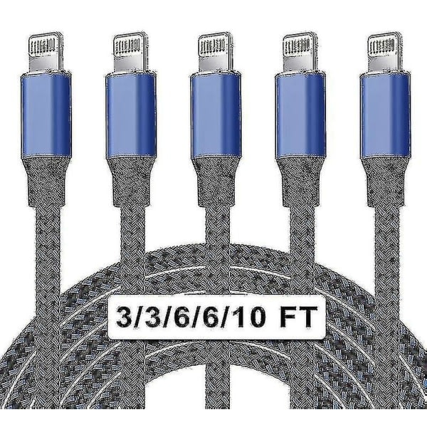 5-pack nylon iPhone laddningskabel Lightning snabbladdning