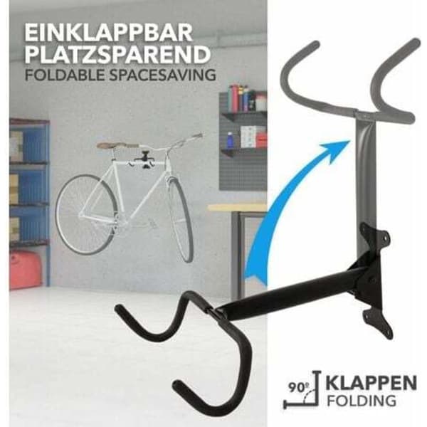 Set med 4 väggmonterade cykelställ i metall. Mått: H32,5 x B9 x D28,5 cm. Stöder 1 mountainbike. Enkel installation.