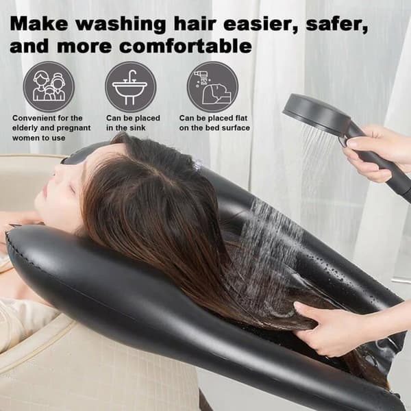 Oppustelig shampoo-vask - 1 enhed - Blød PVC - Til hårvask liggende - Velegnet til ældre og gravide kvinder - Farve
