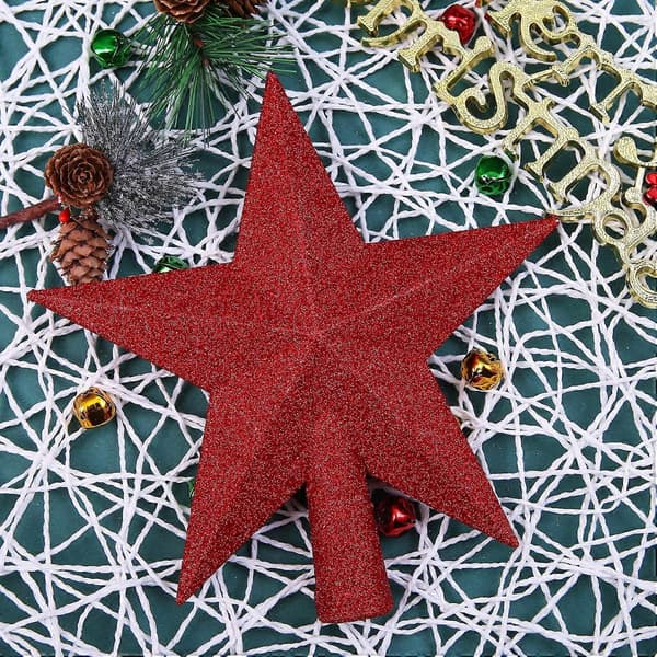 Liten glitter juletretopp - Knusesikker stjerne (Rød, 11 cm)