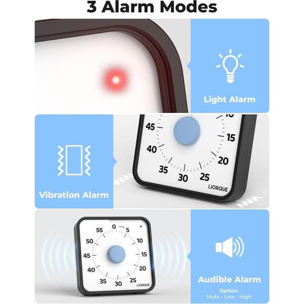 10 cm visuel timer, 60-minutters nedtælling med stort display til børn og voksne, lydløs timer til køkken, skole, kontor, batteri inkluderet (blå)