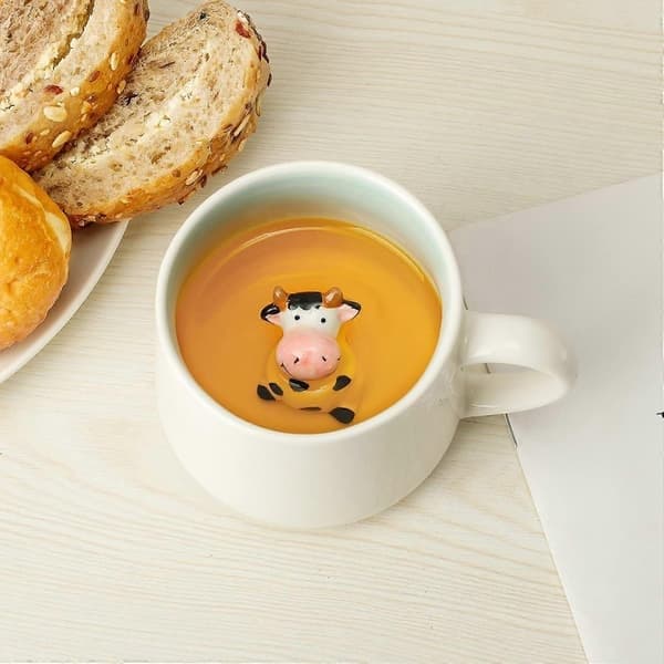 Söt ko-mugg, 3D djur keramisk kaffe tekopp, examenspresenter födelsedagspresenter alla hjärtans dag mors dag påsk jul (ko)