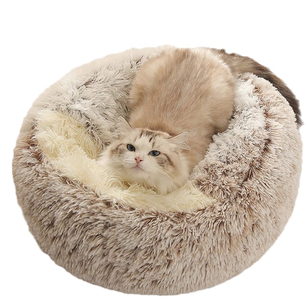 Plysch kattsäng varm mjuk säng för katter Små hundar Runt husdjursbo med lock Kattunge grotta Valp Kennaa 50*50CM