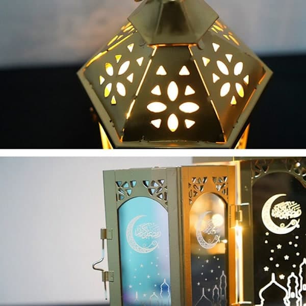 Eid Mubarak Metall LED-lys, lykt, batteridrevet nattlys, Ramadan-dekorasjon - Stjerne