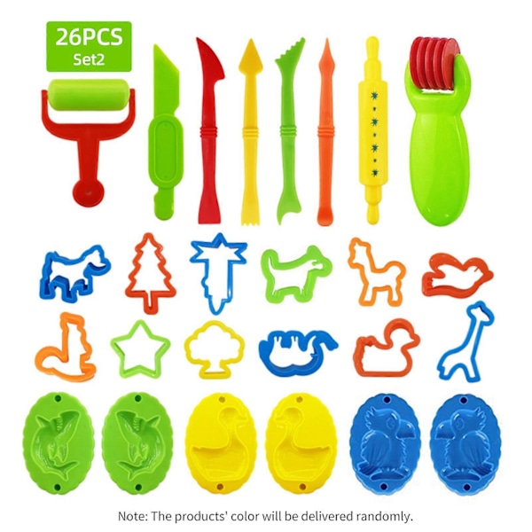 26 Stycken Play Dough Verktyg Playdough Tillbehör Set Olika Plastformar Rullar Skärare Pedagogisk Present till Barn, Slumpmässig Färg