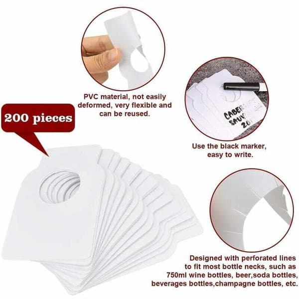 200 PVC-pullotarraa etiköintiin, vedenpitävä viinipullotarra pullonkaulaan