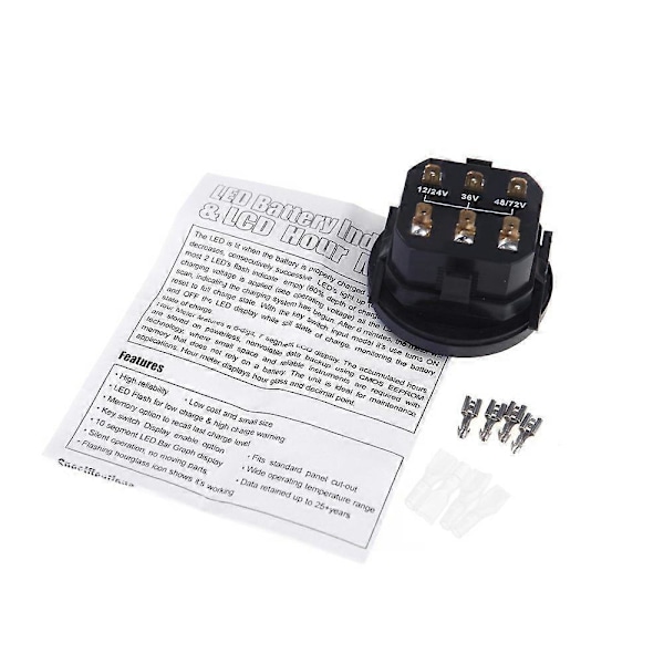 12V/24V/36V/48V/72V LED Digital Batteristatus Laddningsindikator Svart